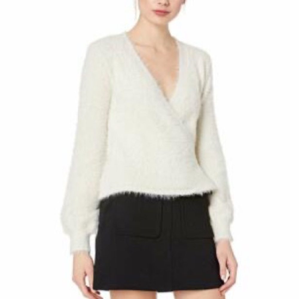 bebe Faux Wrap Long Sleeve Eyelash Sweater